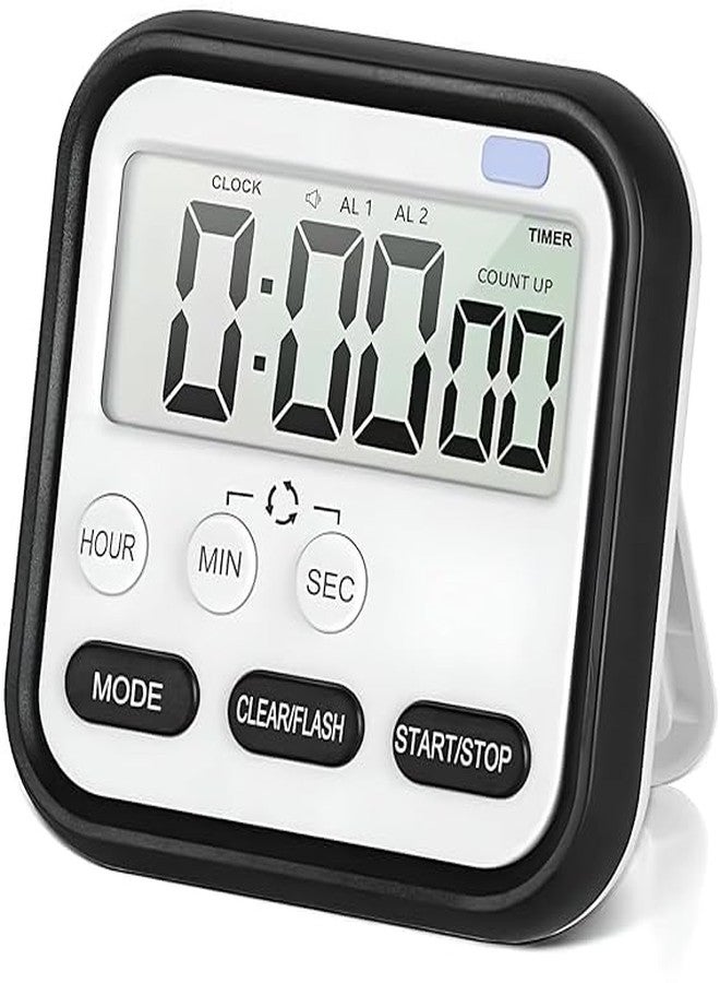 KRIVTEJ Stopwatch Timer for Study Kitchen Timer Large LCD Screen 24hr Digital Display Magnetic Retractable Stand Loud Alarm Stop Watch Countdown Flashing Light Study Timer for Students Cooking (Black) - Image 1